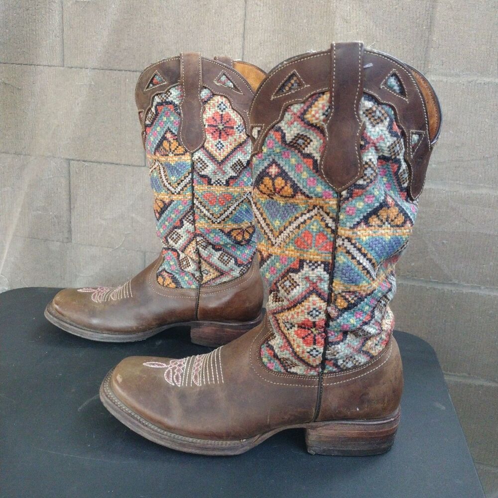 Women Brown Leather Aztec Western Cowgirl Cowboy Boots Sz 27 US 9.5 Cheke Boots